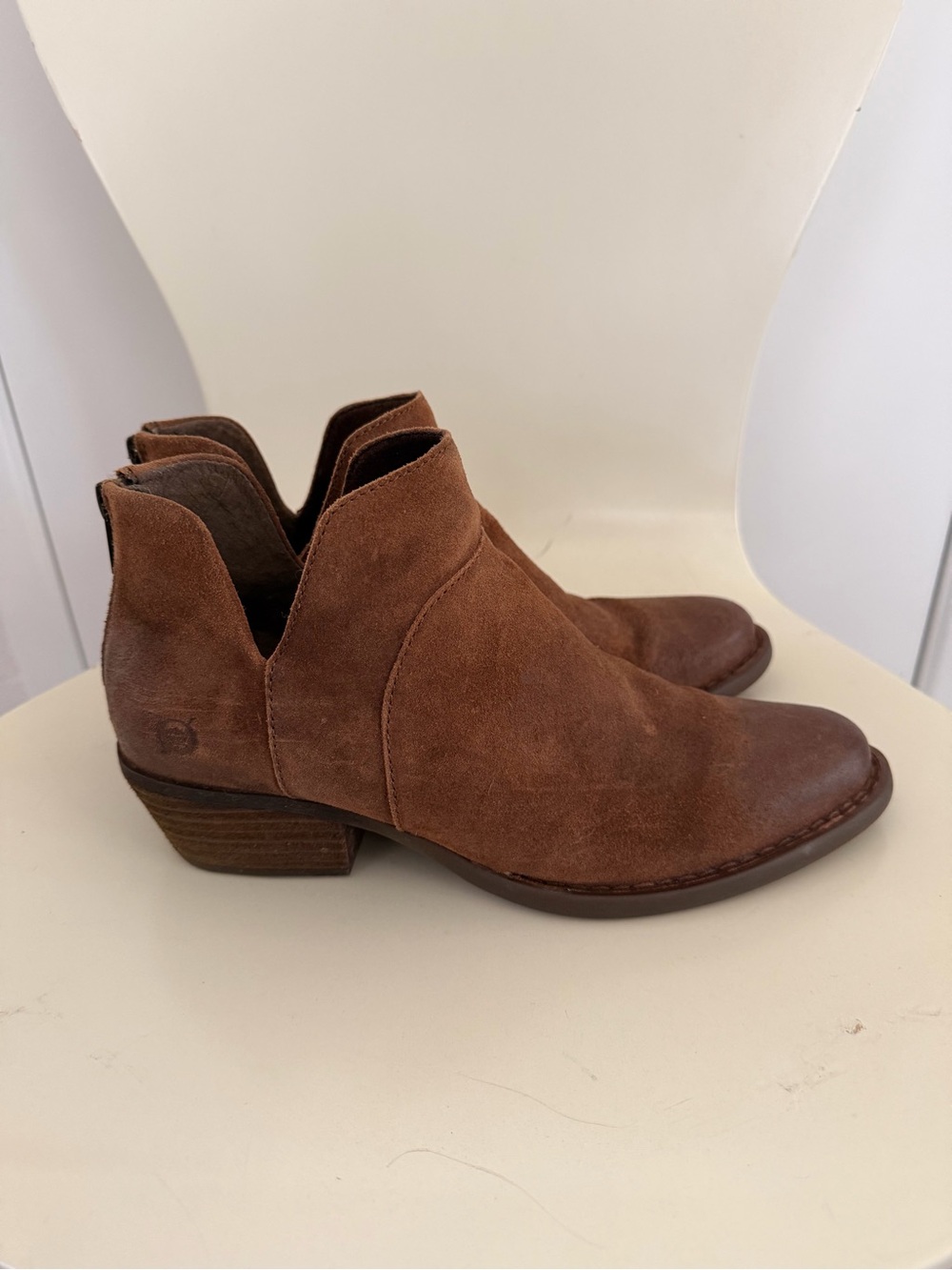 Born Brown Suede Ankle Booties with Low Stacked Heel
